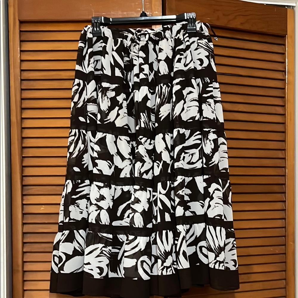 Alfred Dunner Brown and White Tiered Midi Skirt